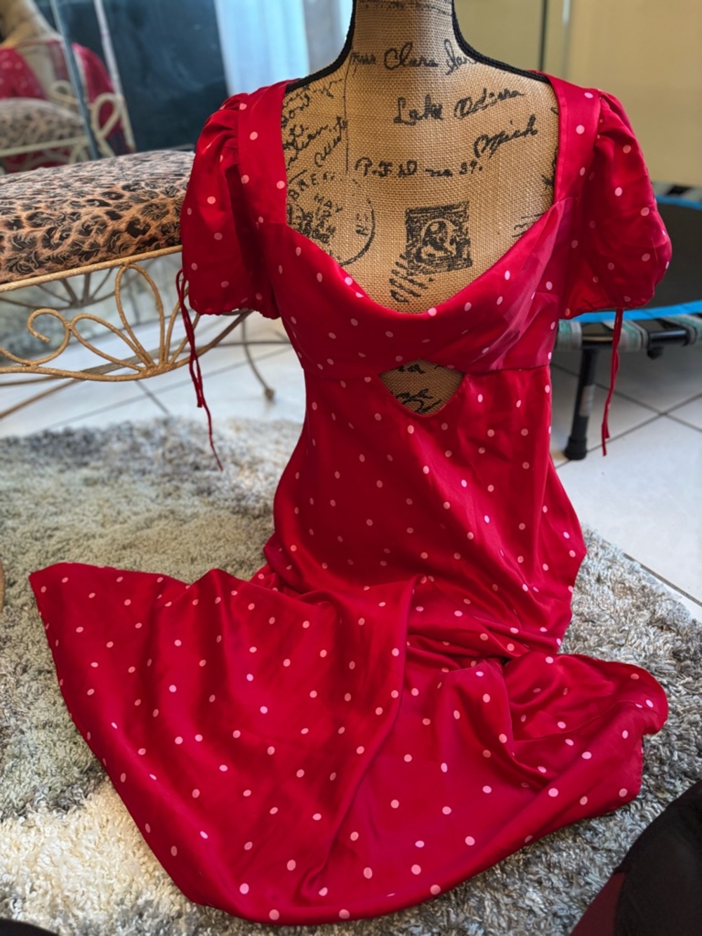 ASOS Red Polka Dot Maxi Dress with Puff Sleeves